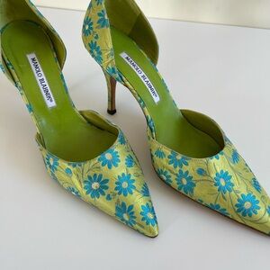 Manolo Blahnik Yellow and Blue Floral Heels